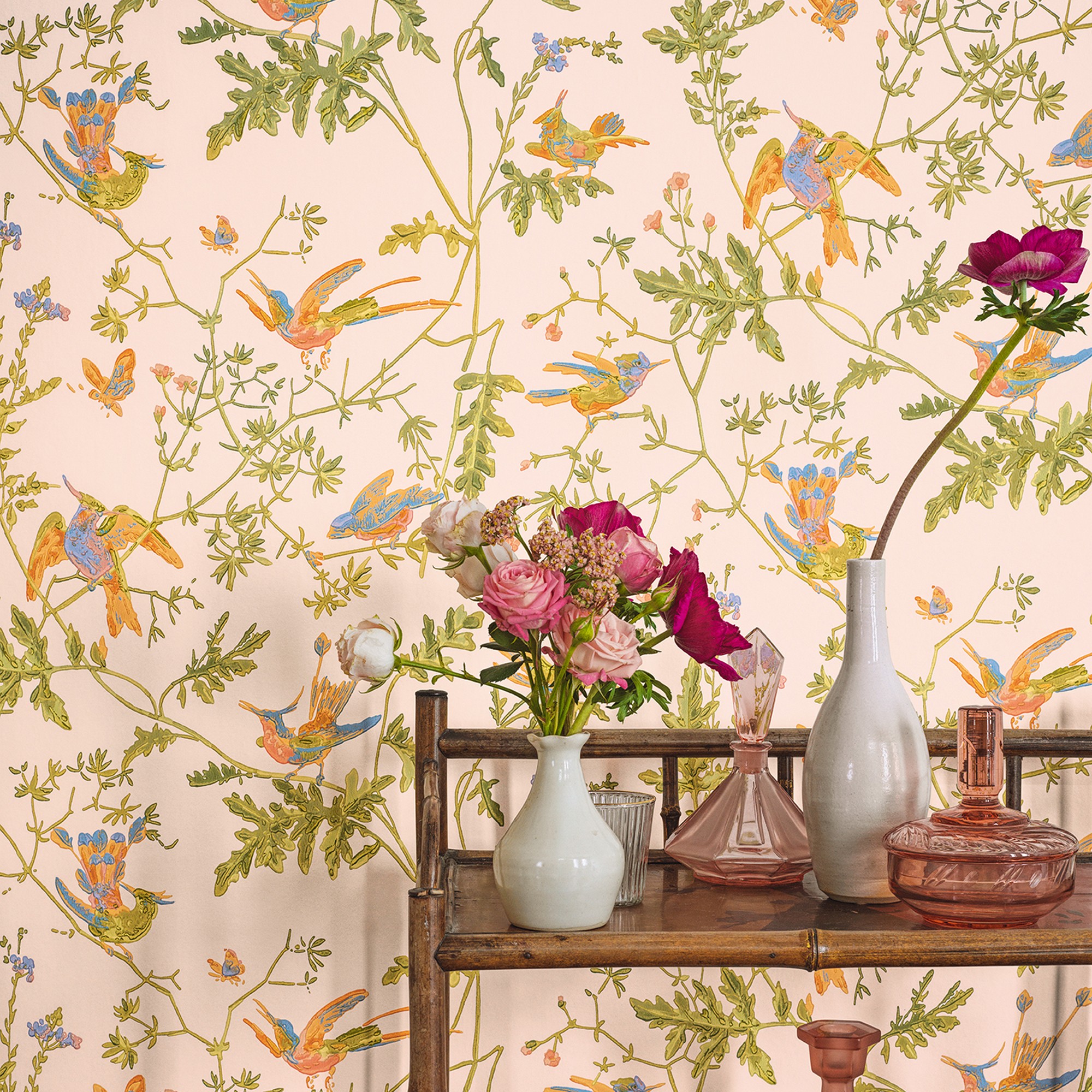 Hummingbirds Wallpaper 124 1002 By Cole Son In Tangerine Olive Blush